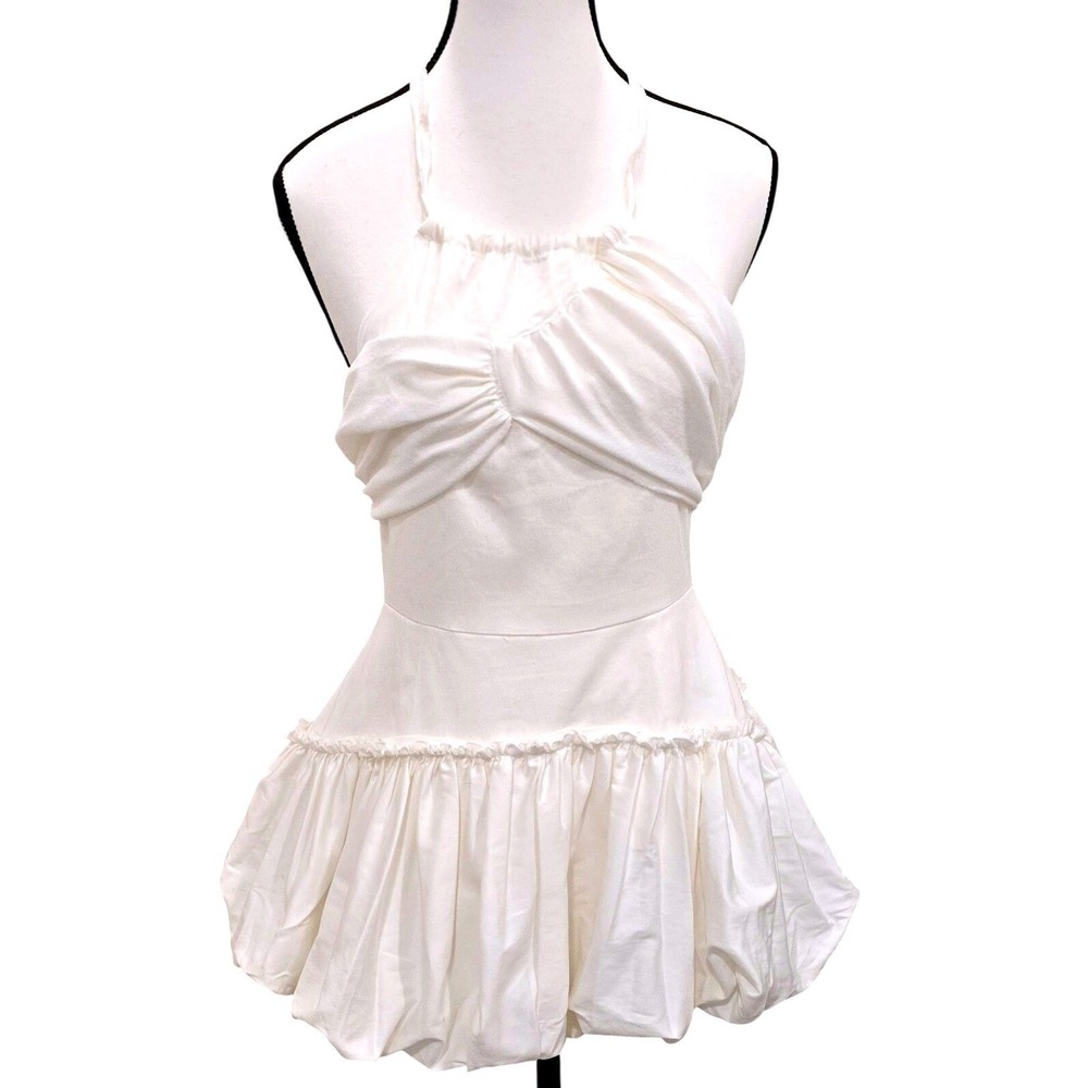 Zemeta New York County Balloon Dress White Halter Bubble Hem NWT Slim Medium